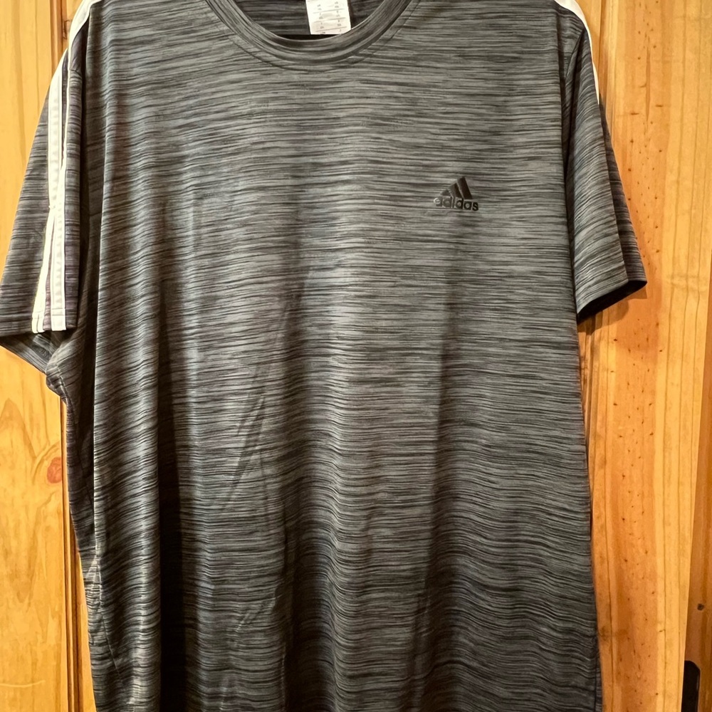 Adidas Men's Black Heathered with White Striped Short Sleeve Tee